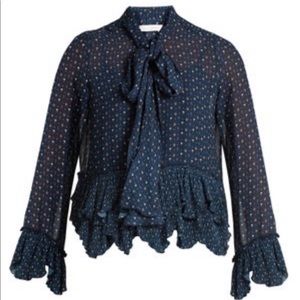 SEE BY CHLOE Ruffled Tie Neck Chiffon Top Size 42